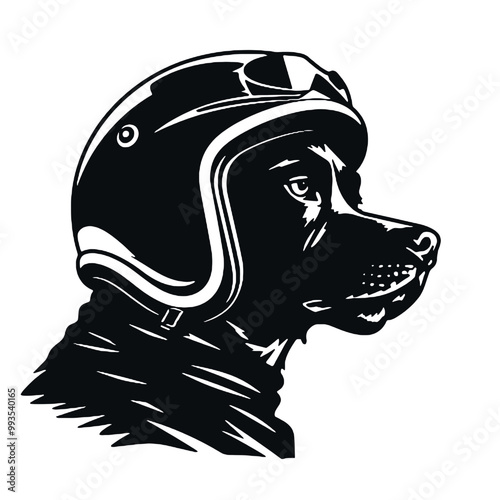 Dog with Retro Biker Gear Silhouette Vector Illustration Transparent Background