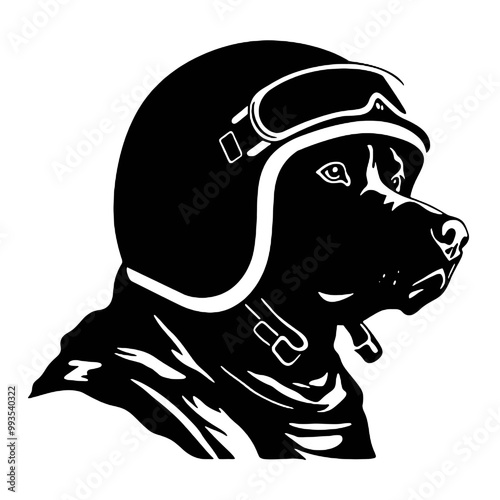 Dog in Old School Motorcycle Helmet Silhouette Vector Illustration Transparent Background