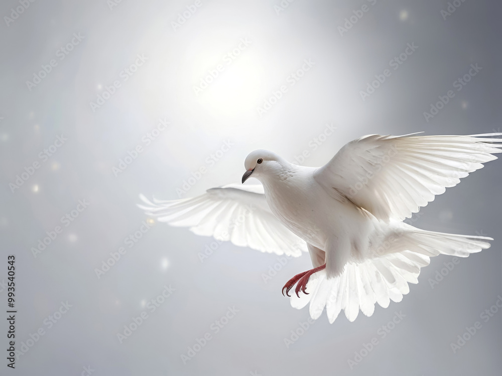 Obraz premium White dove in flight with spread wings, peace dove concept.