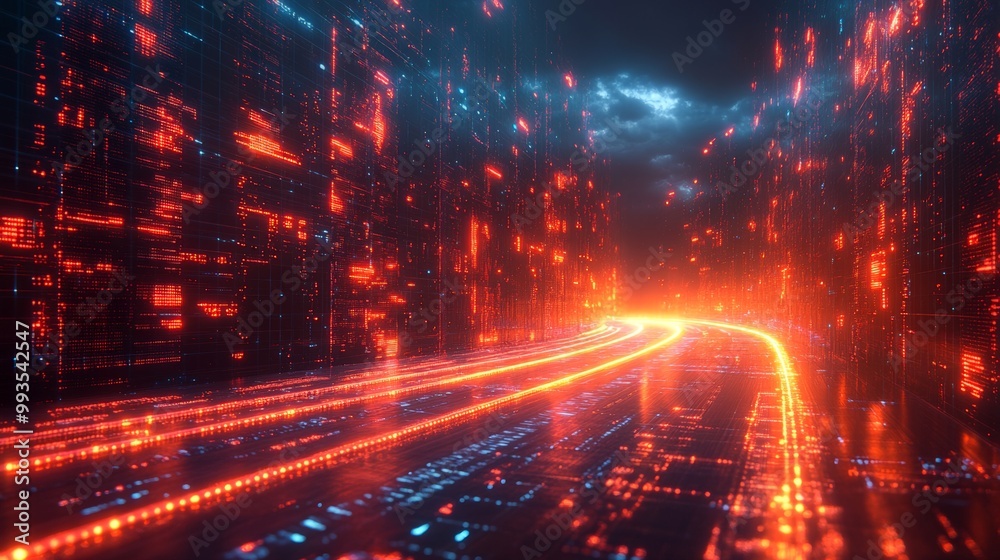 Futuristic Data Stream with Glowing Digital Pathway Futuristic Data Stream with Glowing Digital Pathway