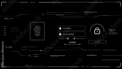 Password fingerprint enter HUD technological infographic elements. Texture.HUD 2GFX Technology Sci Fi 2D texture.