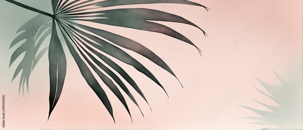 Palm Leaf Silhouette on Soft Pastel Background Palm Leaf Silhouette on Soft Pastel Background