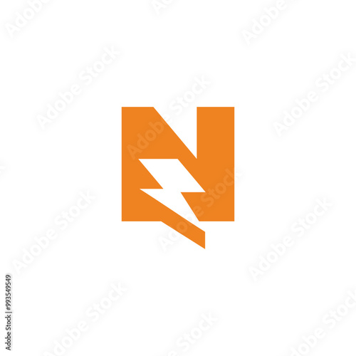 letter n thunder bolt simple geometric logo vector