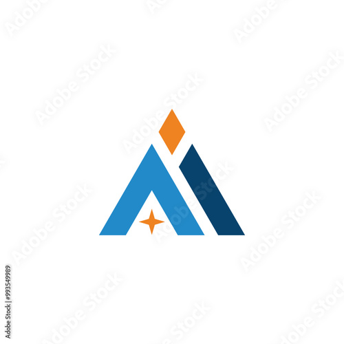 triangles letter m blue stars mountain logo vector
