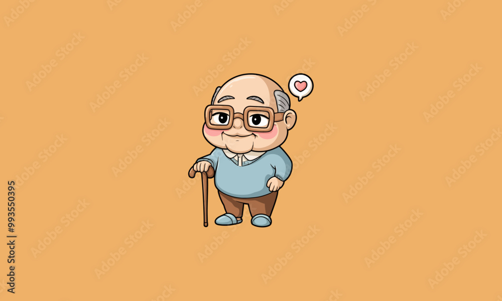 Cute elderly man with glasses and a cane, smiling warmly. Cute elderly man with glasses and a cane, smiling warmly.