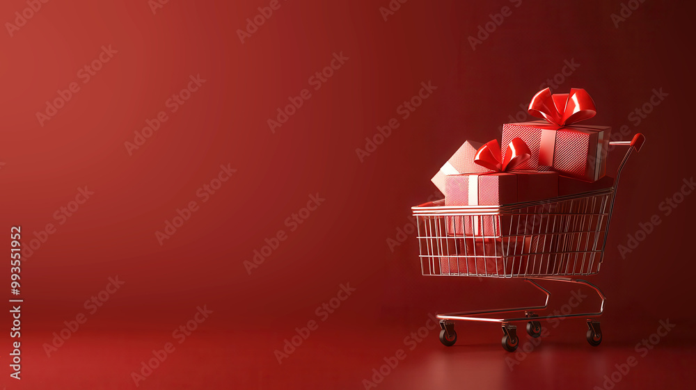 Shopping cart overflowing with Black Friday deals, 3D illustration, copy space for text, Shopping cart overflowing with Black Friday deals, 3D illustration, copy space for text,