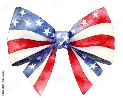 Watercolor USA flag Bow isolated on white background