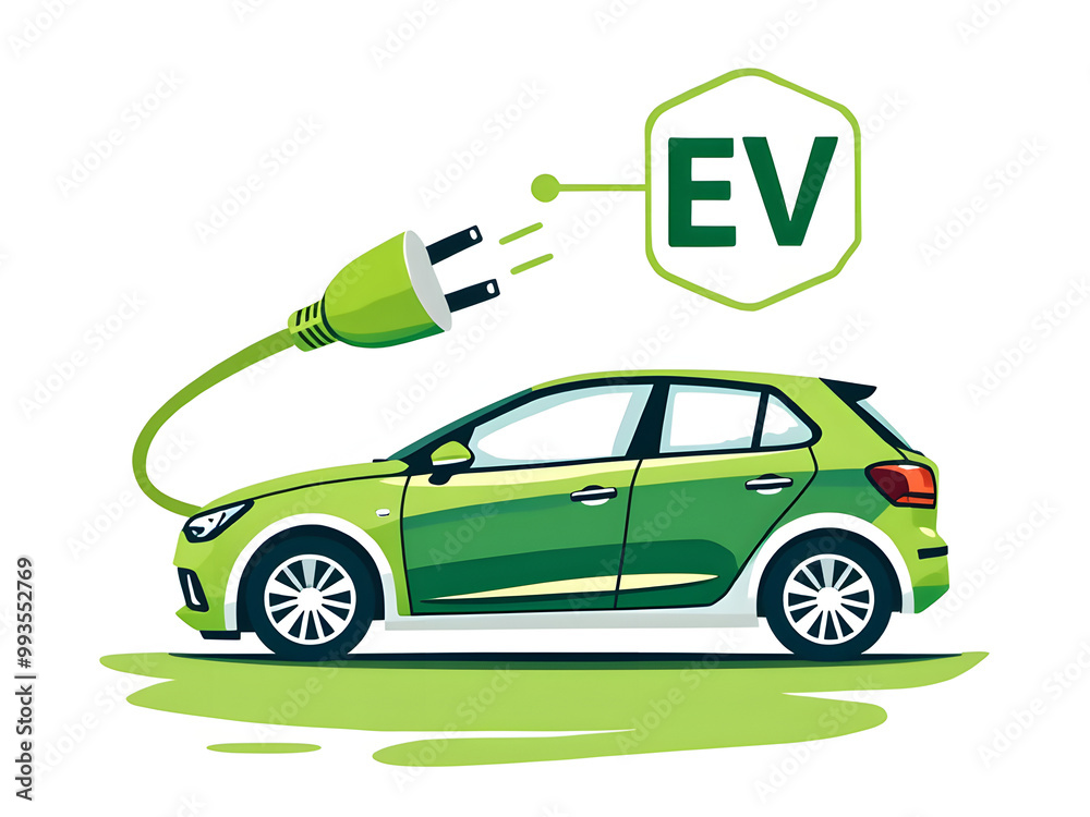Electric car with plug icon symbol, EV car, Green hybrid vehicles ...