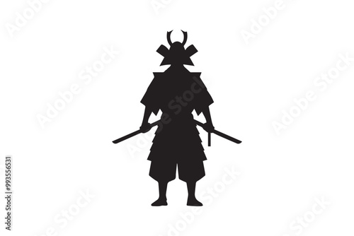 Japanese samurai warrior vector elements silhouette isolated in white background