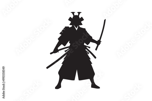 Japanese samurai warrior vector elements silhouette isolated in white background