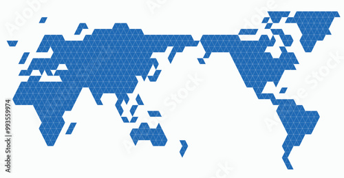 Triangle shape world map on white background.