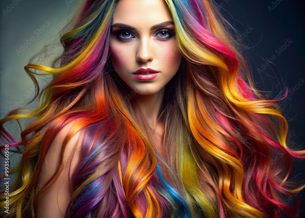 Obraz premium Stunning Highlights in Long Hair Showcasing Vibrant Colors and Beautiful Textures for Hair Inspiration
