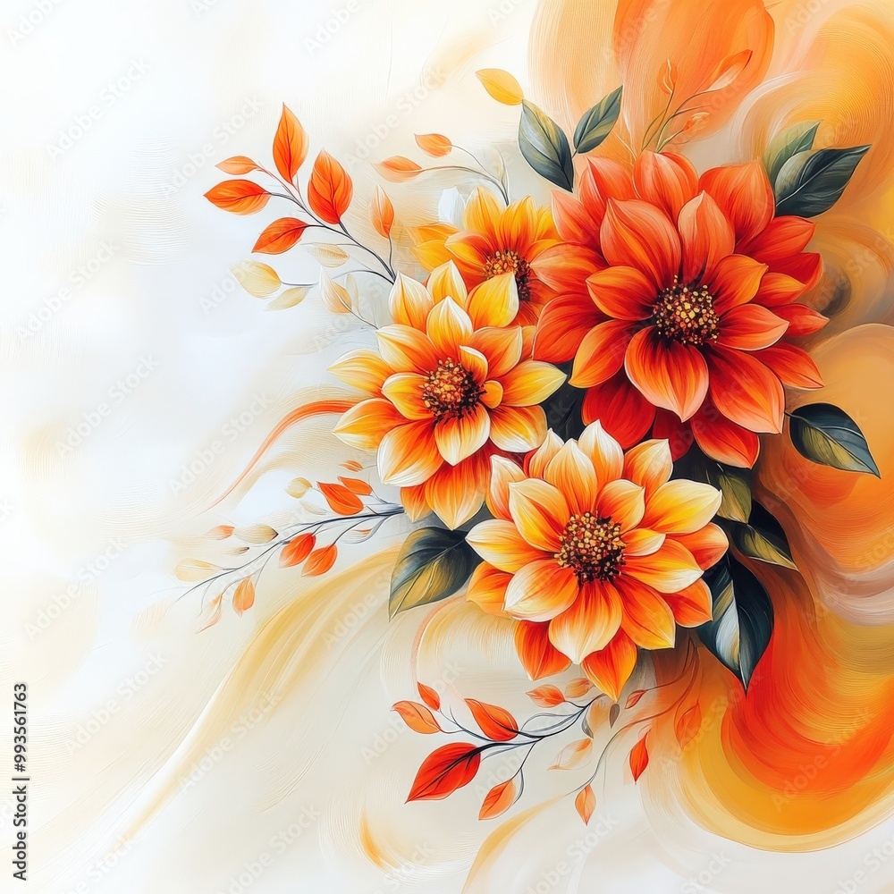 Bright flowy dahlia flowers in fire colors with plenty of negative space Bright flowy dahlia flowers in fire colors with plenty of negative space