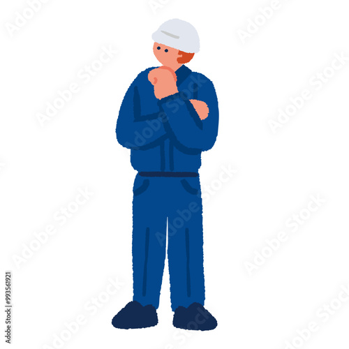 作業着を着ている男性のシンプルでフラットなイラスト
