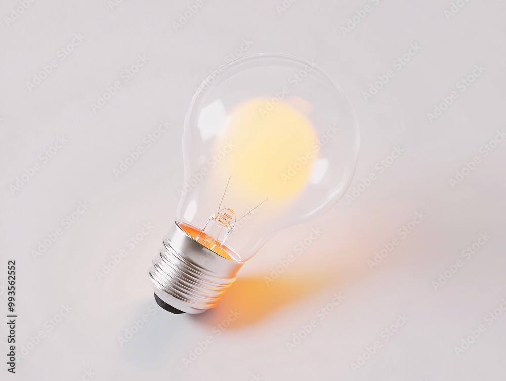 3D icon of a light bulb, simple design, white background.