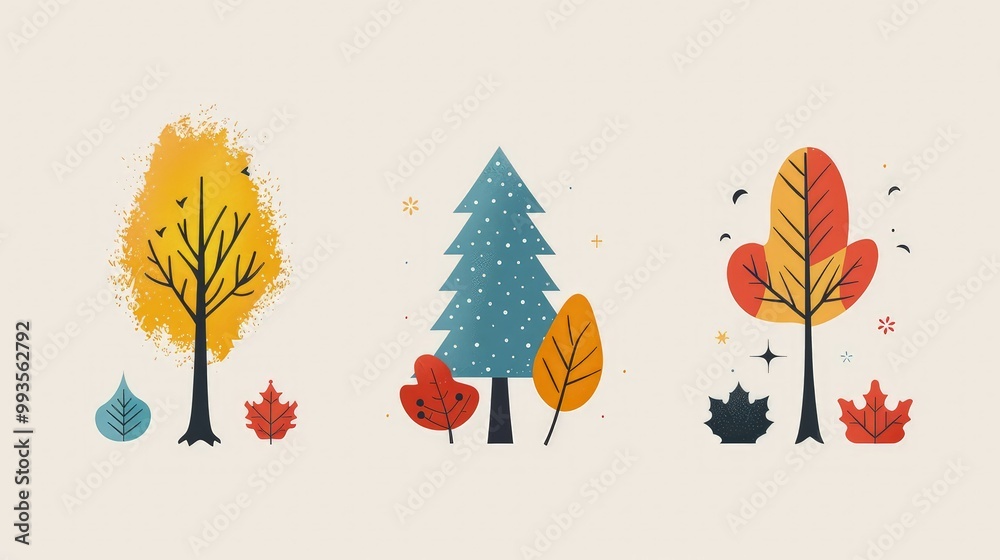 Autumnal Tree Illustrations in a Minimalist Style Autumnal Tree Illustrations in a Minimalist Style