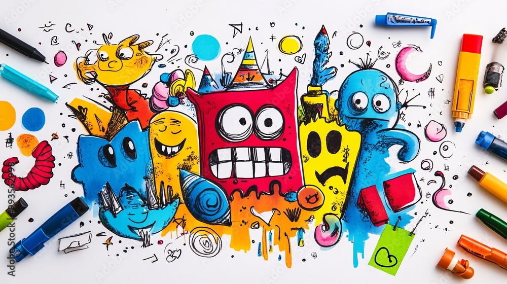 Obraz premium Creative Chaos - Doodle-Filled Notebook Brimming with Spontaneous Ideas and Creative Thinking Process