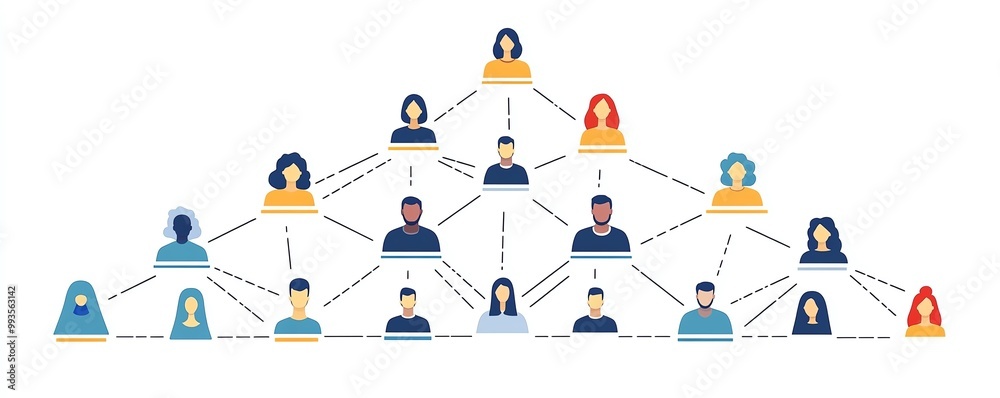 Business hierarchy with team icons, strategy framework, vector illustration, isolated on white background Business hierarchy with team icons, strategy framework, vector illustration, isolated on white background