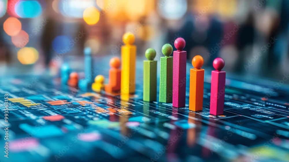 Business growth strategy, diverse team with financial graphs, 3D illustration Business growth strategy, diverse team with financial graphs, 3D illustration
