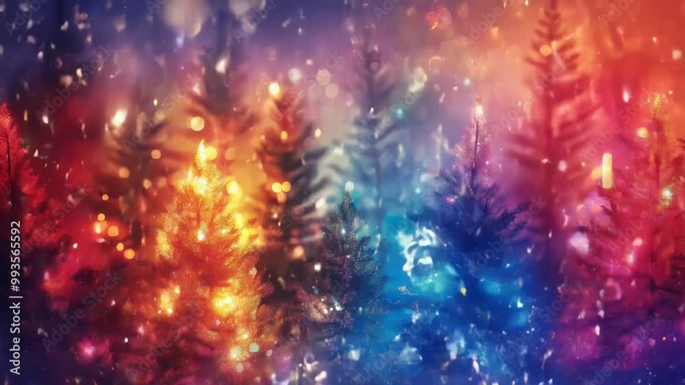 Serene Forest Scene with Christmas Trees Adorned in Twinkling Lights Creating a Magical Festive Atmosphere