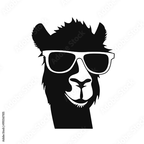 Camel Portrait with Glasses Silhouette Vector Illustration Transparent Background