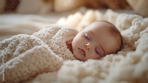 Newborn baby sleeping peacefully in a soft cozy blanket