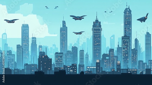 Wallpaper Mural A futuristic cityscape with flying vehicles. Torontodigital.ca