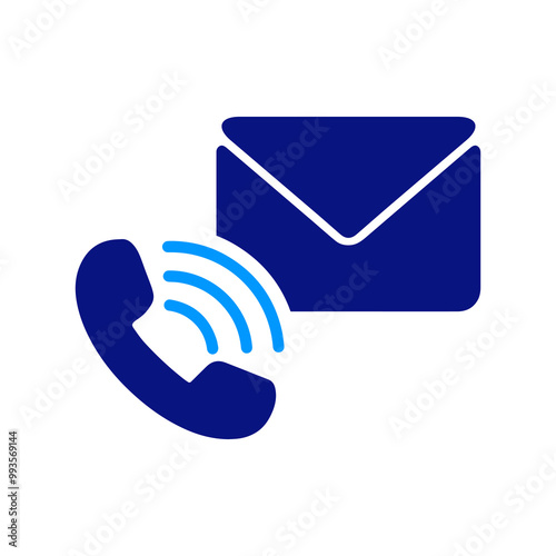 Envelope and phone, communication tools, blue tones, call and message symbols, interaction, digital connection, contact methods, online communication, email and call links.