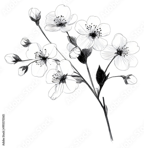 Simple floral illustration of a blooming cherry blossom.