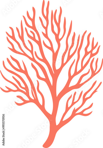 Stylized Coral Illustration in Vibrant Orange Color