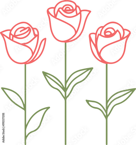 Minimalist Vector Design of Three Roses with Stems