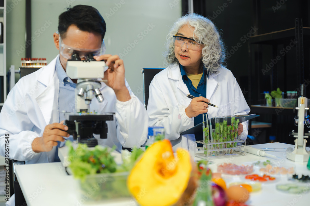 Microbiologist Working on Molecule Samples in Modern Food Science Laboratory, Control experts inspect the concentration of chemical residues. hazards, standard, contaminate. Microbiologist Working on Molecule Samples in Modern Food Science Laboratory, Control experts inspect the concentration of chemical residues. hazards, standard, contaminate.