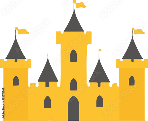 Colorful Vector Castle with Tall Turrets and Flags