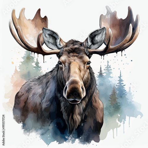 drawing of a moose painted in watercolors