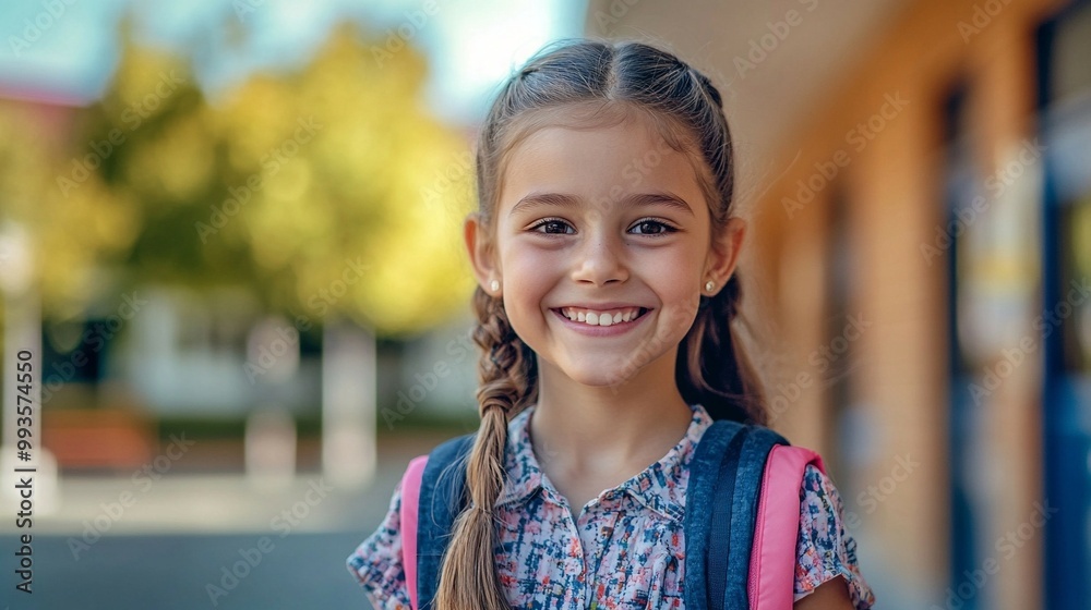 portrait of a smiling child first day of school portrait of a smiling child first day of school
