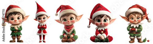 Cute Christmas elves wearing festive hats and clothing smiling transparent background