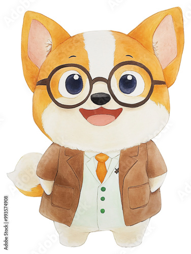 A friendly anthropomorphic corgi character