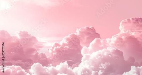 Soft pink clouds fill the sky at sunset, creating a serene and dreamy atmosphere in the horizon