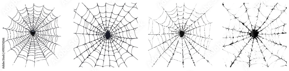 Obraz premium intricate spider webs artistic collection showcasing nature's beauty transparent background