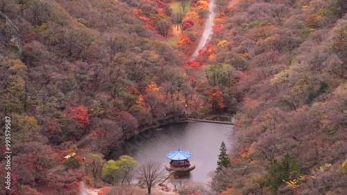 Aerial view of Naejangsan National Park on the most beautiful day of autumn,The most beautiful autumn of South Korea. photo