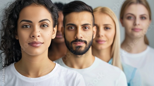 Portrait of Diverse People Standing in Line - Unity and Diversity Concept