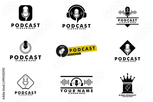 Podcast logo design set, Collection of Podcast logo vector
