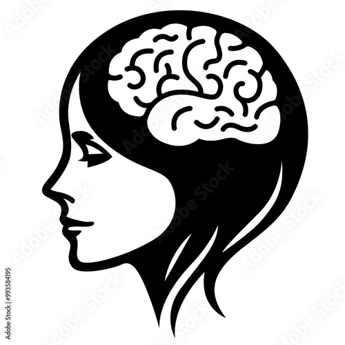 Brain graphics in a woman's head