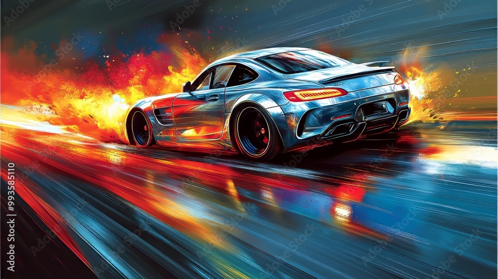 High-Speed Sports Car Race with Floating Rubbles Background - Gen Ai, Illustration High-Speed Sports Car Race with Floating Rubbles Background - Gen Ai, Illustration