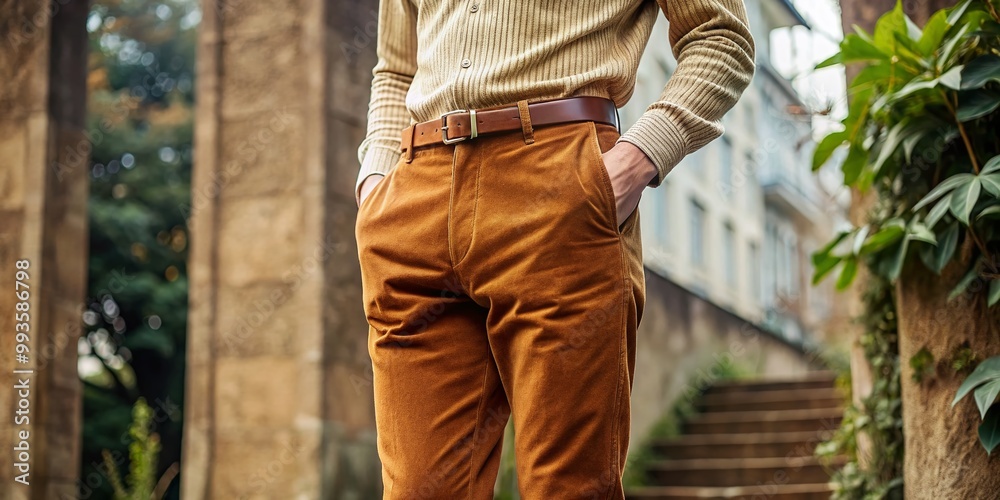 Fototapeta premium Stylish Light Brown Corduroy Pants for Casual Wear, Fashionable Outfit Inspiration and Versatile Use