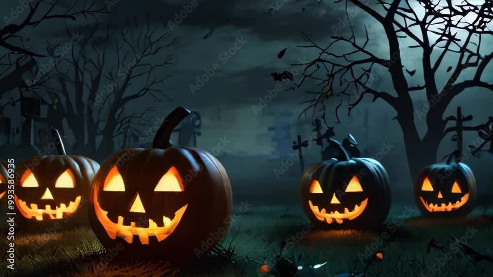 halloween background with pumpkin and bats at the cemetery halloween background with pumpkin and bats at the cemetery