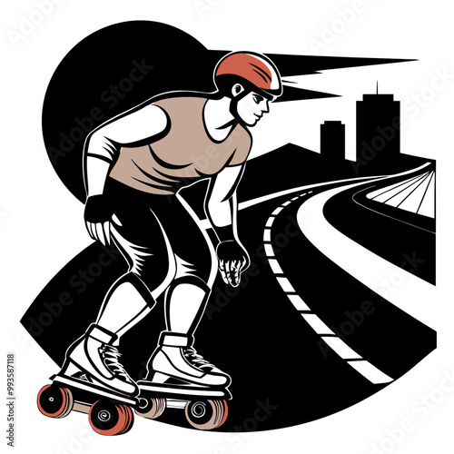 Roller skater on a path, energetic mood, roller skating hobby, fun outdoor activity
