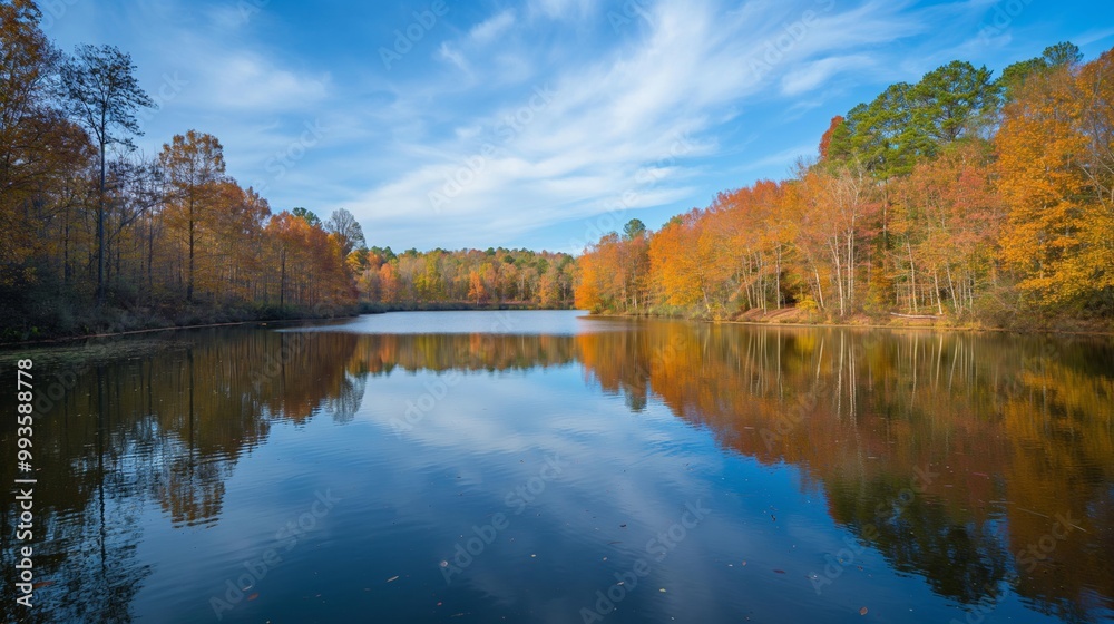 peaceful lake in autumn with orange tree peaceful lake in autumn with orange tree