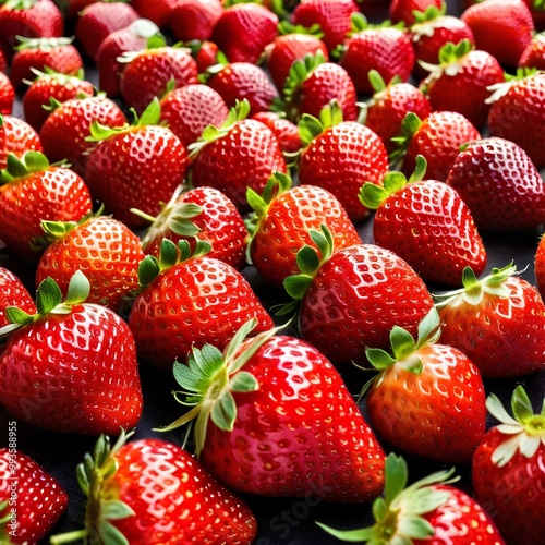 Fresh ripe red organic strawberries closeup. Background