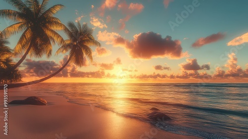 Beautiful Sunrise Over a Calm Ocean Shore